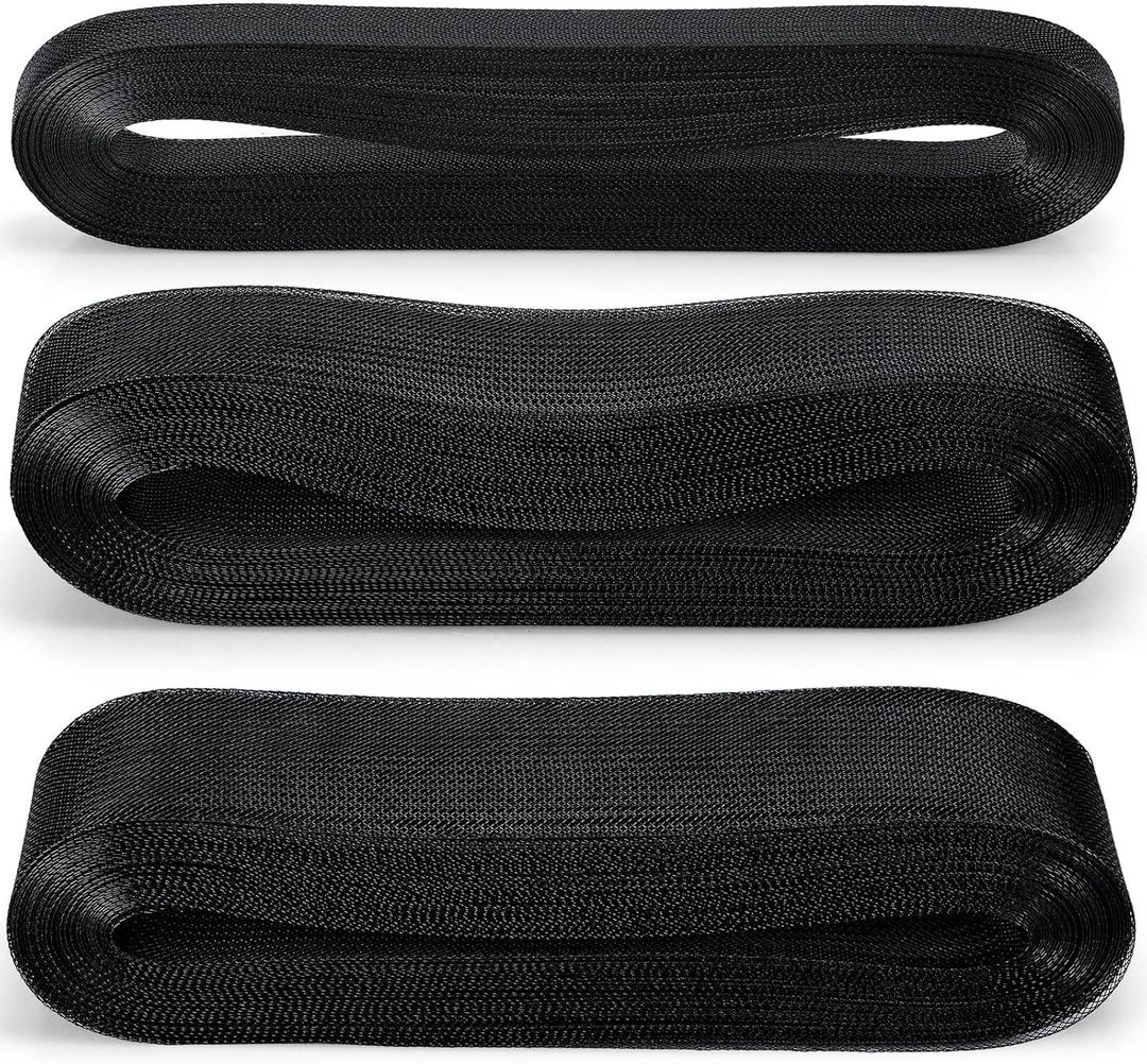 Jexine 3 Rolls 150 Yards 1 Inch 2 Inch 3 Inch Horsehair Braid for Sewing Trimming Wide Stiff Polyester Boning Hair Ribbon (Black)