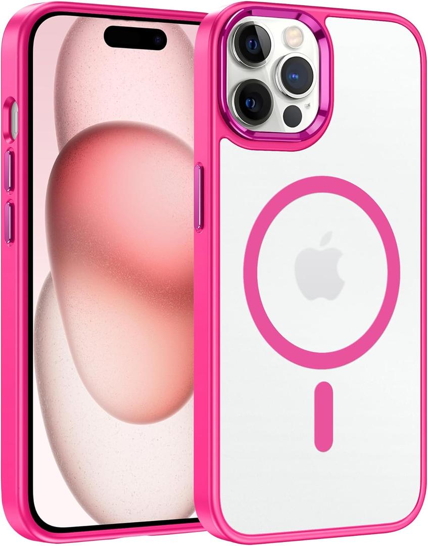 FNTCASE for iPhone 12 Pro Max Case: [Compatible with Magsafe] Translucent Matte Magnetic Phone Cover - Military Grade Drop Protection Shockproof Protective Cases - Hot Pink