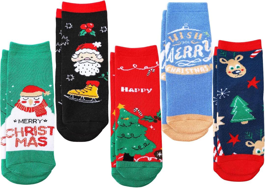 5 Pairs Christmas Socks Children Xmas Socks Crew Cotton Socks for 1-3/3-5/6-8/9-12 Children Toddlers Boys Girls