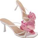 MakeMeChic Women's Open Toe Floral Kitten Heels Flower Summer Beach Sandals (6, Hot Pink)