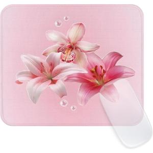 2 x Seorsok Cute Aesthetic Big Lily Flowers Mouse Mat,Premium Textured Mouse Pads for Office Laptop,Washable Square Mousepads with Extended Stitched Edges Non Slip Rubber Base 9.5"x7.8"x0.07" Inch,Pink