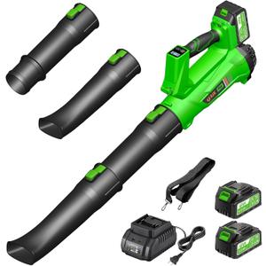 FJX Cordless Leaf Blower with Battery and Charger, 540 CFM/170 MPH Leaf Blower Cordless, 2 X 6.0Ah Electric Lawn Blower, Lightweight Battery Powered Leaf Blower for Patio Lawn Care Outdoor Cleaning