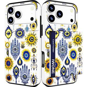 Compatible with iPhone 17 Pro Max Case with Card Holder Cute Shockproof Drop Protection Phone Wallet Slot Cover Cases for Women - Blue Evil Eyes Collection