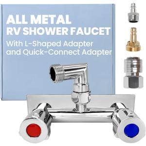 4" All Metal RV Shower Faucet with Quick Connect, Camper Shower Faucet Valve Diverter Replacement, RV Exterior Quick Connect Faucet, Hot and Cold Water Control for RV or Camper