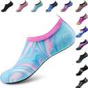Deevike Water Shoes for Women Men Barefoot Quick-Dry Aqua Socks Slip-on for Beach Swim Surf Yoga Exercise (5.5-6.5 Women/4.5-5.5 Men, Rainbow/Pink)