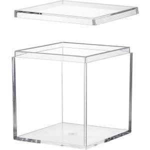 Acrylic Box with Lid Acrylic Plastic Square Containers, Plastic Square Cube with Lid Storage Box 5.9x5.9x5.9 Inches for Candy Pill and Tiny Jewelry