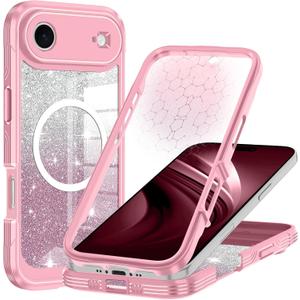 Hekodonk for iPhone Air Case/17 Air Case,Compatible with Magsafe [Built-in Tempered Glass Screen Protector & Camera Lens Protection] Full Body Shockproof Protective Women Girl Bling Case,AllPink