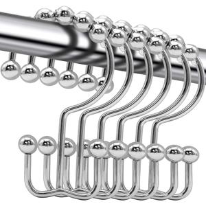 Shower Curtain Hooks,12 Pcs Rustproof Metal Shower Curtain Rings,Free Sliding Double Shower Hooks for Shower Curtain & Liners,Shower Curtain Hangers for Bathroom Shower Curtain Rods Curtains (Silver)
