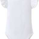 LYSMuch Baby Girls Ruffle Sleeves Bodysuit Infant Solid Color Top Jumpsuit (White)