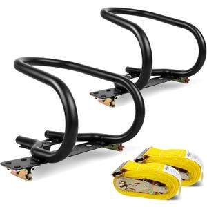 7" Motorcycle Wheel Chock Steel for E-Track System with 2x15 E Track Ratchet Straps(2 Pack Bundle)