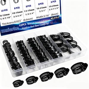 42PCS Black Stainless Steel Hose Clamps Assortment Kit,Metal Adjustable 1/4''1-1/8''(6-29mm) Worm Gear Hose Clamp Small Hose Clamps for Automotive,Radiator Pipe,Plumbing,Fuel Line