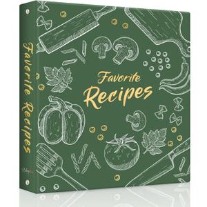 Recipe Binder 8.5x11 3 Ring, Recipe Book to Write in Your own Recipes, Full Page Recipe Binder with Plastic Sleeves, Blank Recipe Cards and Dividers (Dark Green)