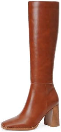 VIUGJNEX Knee High Boots Women Pointed Toe Stiletto Heel Tall Dress Boots Side Zipper Heeled Boots for Women 9