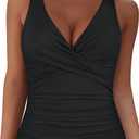 Firpearl Women Underwire Tankini Top Only Twist V Neck Swimsuits for Big Busted Ruched Tummy Control Bathing Suits Top (Black, XL) 14