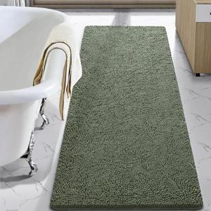 LOCHAS Luxury Bathroom Rug Shaggy Bath Mat 24 x 70 Inch, Washable Non Slip Bath Rugs for Bathroom Shower, Soft Plush Chenille Absorbent Carpets Mats, Sage Green