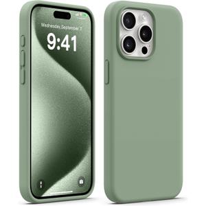 AOTESIER Compatible with iPhone 15 Pro Max Case, Upgraded Silicone [Military Shockproof Protection] for 15 Pro Max Case with Soft Anti-Scratch Microfiber Lining, 6.7 inch, Calke Green