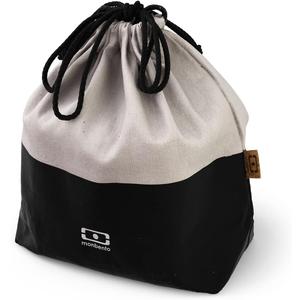 monbento - Lunch Bag MB Pochette L Natural Onyx - Polyester and Cotton Large Lunch Tote - For Work Lunch Packing - Can Contain a Bento Box + a Bottle + a Cutlery Set - Cream & Black