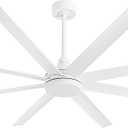 72 Inch Ceiling Fan No Light, Black Industrial Ceiling Fan with Remote Control, 8 Reversible Blades Quiet DC Motor 6-Speed Timer Function, Indoor Outdoor No Light Fan for Living Room (White)