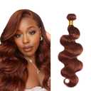 Auburn Bundles Human Hair Color 33 Body Wave Bundles Huxowax Brazilian Virgin Soft and Silky Remy Hair Single Bundle 30 Inch Double Weft Copper Red Body Wave Bundle 50g