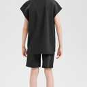 DANI CHINS Boys Loose Athletic Shirt and Shorts Set Kid Outfit with Pockets (Black)