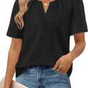 MEROKEETY Women's Summer Business Casual Blouse Tops Dressy Short Sleeve V Neck Loose Fit Work T Shirts (Large, Black)