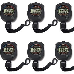 6 Pack Multi-Function Electronic Digital Sport Stopwatch Timer, Large Display with Date Time and Alarm Function, Suitable for Sports Coaches Fitness Coaches and Referees