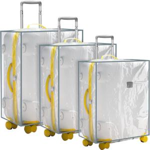 3 Pieces Clear Luggage Cover PVC Suitcase Luggage Protector Waterproof Cover(Gray Border,Left Opening Style)