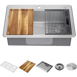 DELTA FAUCET 95A932-33S-SS Lorelai Workstation Kitchen Sink Drop-in Top Mount Stainless Steel Single Bowl with WorkFlow Ledge and Chefs Kit of 5 Accessories