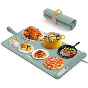 Food Warming Mat WochiTV Electric Warming Tray with 6 Level Temperature Control and 6 Hours Timer Extra Large Food Warmer Perfect for Parties Gatherings Buffet (Pale Green)