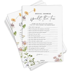 5 x GardenCity Spill the Tea Bridal Shower Game, 50 Cards, Wildflower