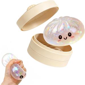 Glitter Dumpling,2026 New Dumpling Squishies Toy,Soft Stretchy Stress Relief Fidget Squeeze Toy,Cute Desk Sensory Toy Stocking Stuffer Gift for Teens and Adults(White)