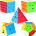 5 Pack Magic Cube Set - 3x3, 2x2, 4x4, Pyramid Megaminx, Stickerless Speed Cubes for Kids & Adults