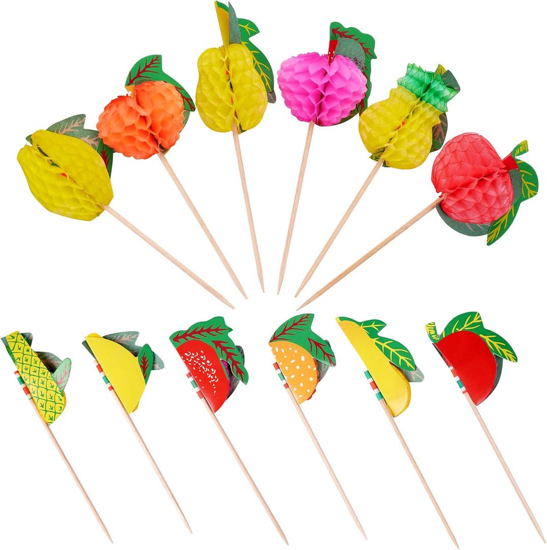 100 Pieces Cocktail Picks Paper Fruit Honeycomb Food Sticks Skewers Christmas Toothpicks for Appetizers Drink Garnish Luau Cake Tropical Margarita Party Decorations Bar Accessories 4 Inch Long