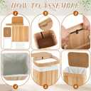 2 Pack 21 Gallon Bamboo Slim Trash Can with Lid Large Foldable Slim Rectangular Garbage Can Laundry Basket Bamboo Waste Basket for Bathroom Bedroom Office Home Salon Spa (Wooden Color)