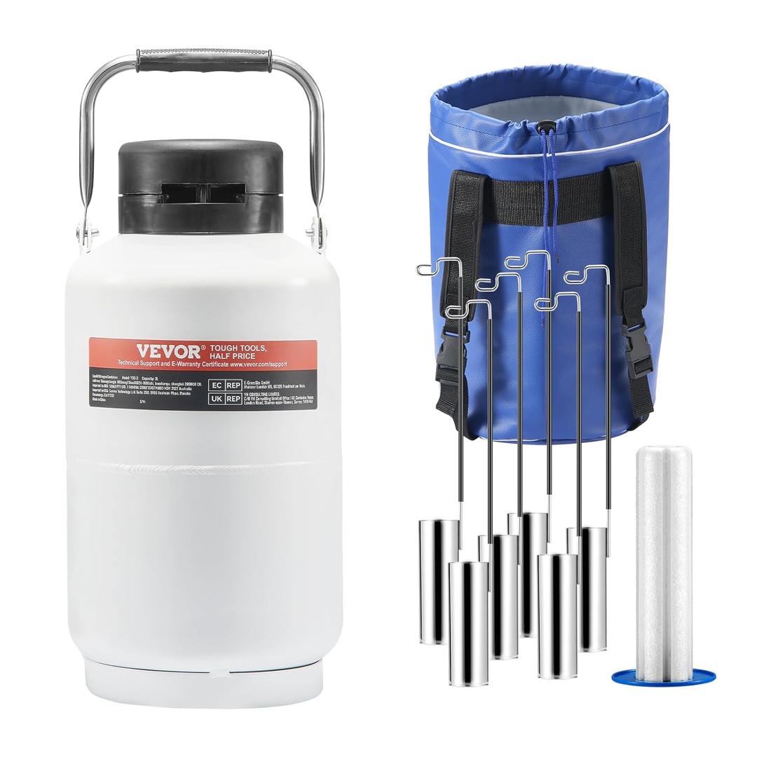VEVOR Liquid Nitrogen Tank, 3 L Aluminum Alloy Liquid Nitrogen Container, LN2 Tank Dewar with 6 Canisters and Carry Bag with Straps, Cryogenic Tank for Beauty Industry, Semen Preservation, Scientific