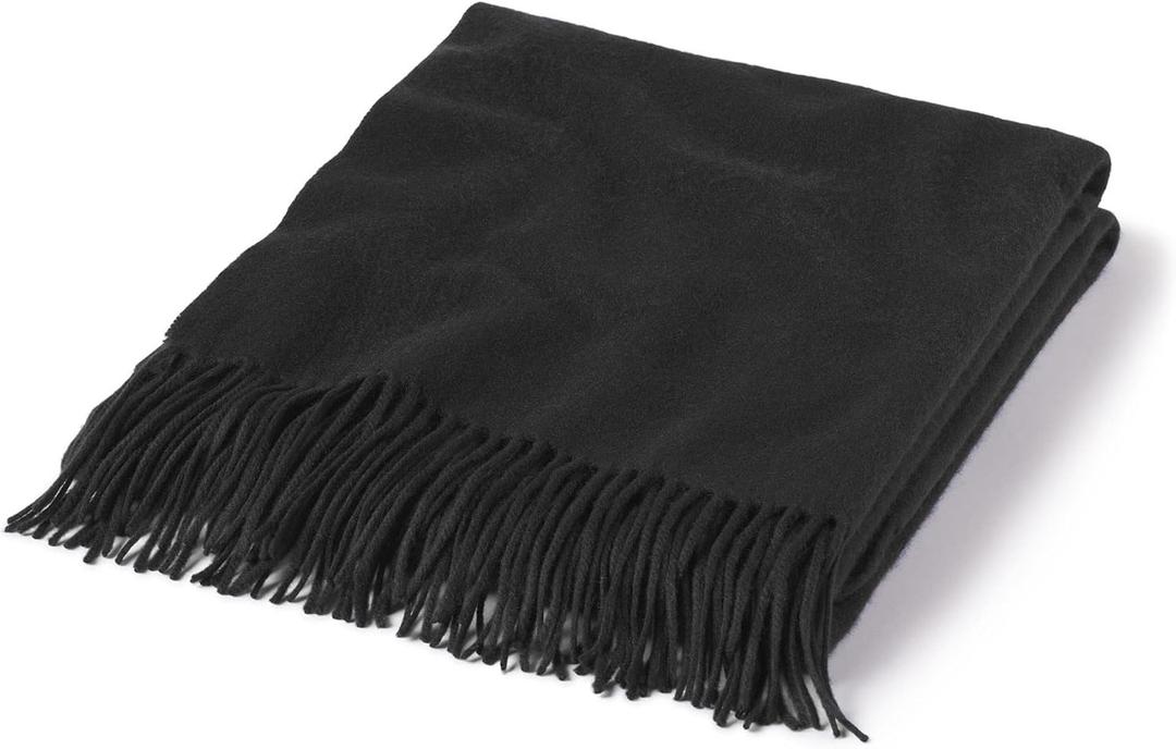 State Cashmere Home Throw Blanket with Decorative Fringe 100% Pure Cashmere Ultra Soft Accent Blanket for Couch, Sofa & Bed (Black, 60"x50") (One Size)