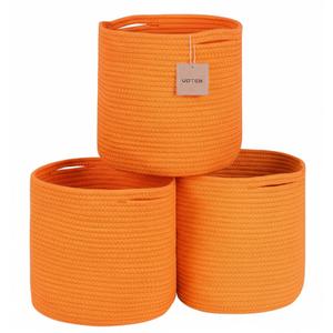 voten Storage Cubes Baskets Bins Organizer 11x11x11'' Fit 12x12''Cube Storage Organizer Bookcases Shelves,Durable Woven Cotton Storage Basket for Organizing,Round 3Pack orange