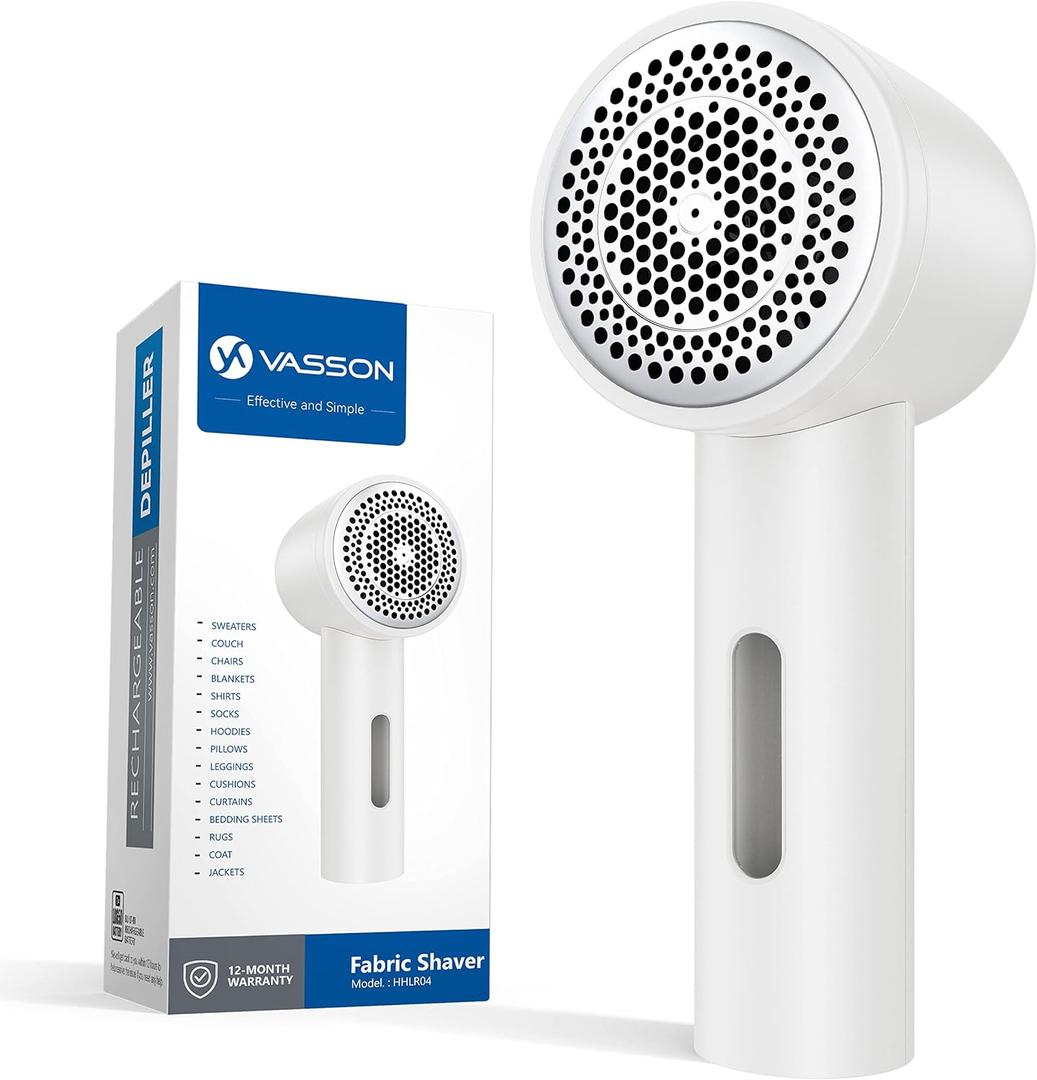 VASSON Fabric Shaver, Electric Lint Remover Rechargeable, Lint Shaver, Sweater Shavers to Remove Pilling, Sweater Defuzzer, Depillers for Clothes, Furniture (Ivory White)