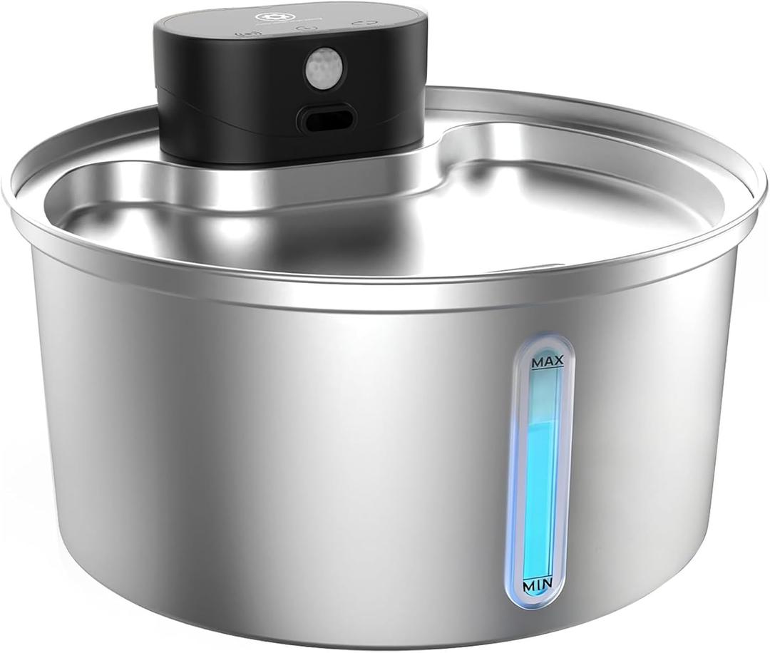 Wireless 3.2L/108oz Stainless Steel Cat & Dog Water Fountain  Cordless Pet Dispenser with Ultra-Quiet Pump, Motion Sensor, Easy-to-Clean Hygienic Design, Encourages Hydration, Multi-Pet Homes