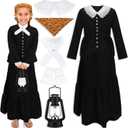 Panitay 6 Pc 1800s Colonial Costumes with Lace Cuffs Lace Collar LED Lantern for 100th Day of School Cosplay Party Girls Kids (Large)