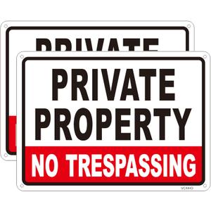 Large (2 Pack) Private Property No Trespassing Sign-14"x10".04" Metal Heavy Duty Reflective Aluminum-UV Ink Printing-Durable-Weatherproof-Easy to Mount (red-01)