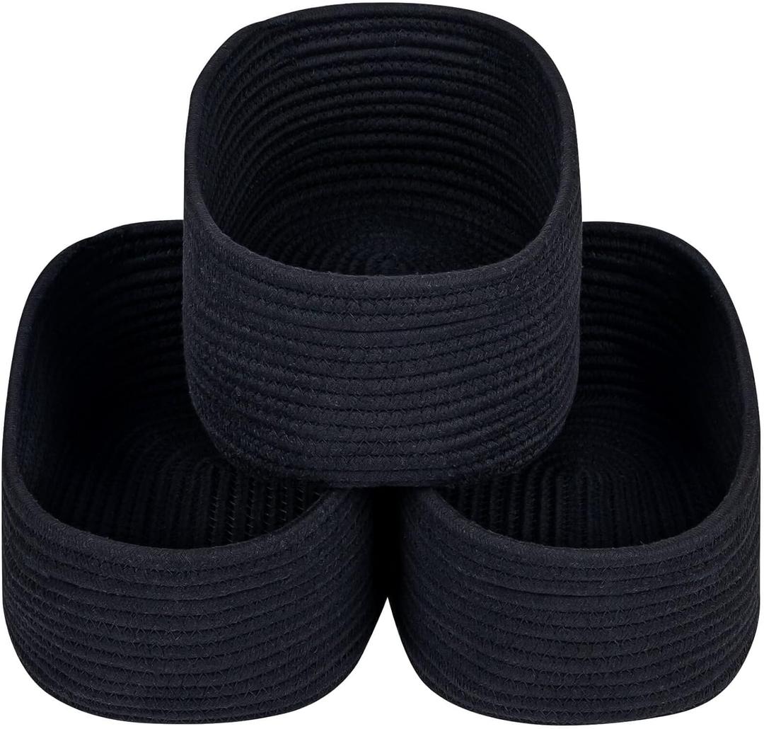 CubesLand Black Baskets Bins for Organizing, Small Woven Storage Baskets for Shelves, Cute Closet Cube Bins Set of 3, Baby Nursery Toys Cube Bin, Home Decor Organization Storage