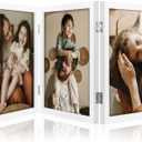 decorUhome Triple 8x10 Picture Frame Vertical, Engineered Wood Trifold Photo Frame with Plexiglass for Tabletop Display, 8x10, White