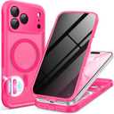 BERFY for iPhone 17 Pro Max Case, Compatible with MagSafe, Built-in Privacy Screen Protector, Camera Protection, Shockproof Full Body Phone Case 6.9", Translucent Hot Pink