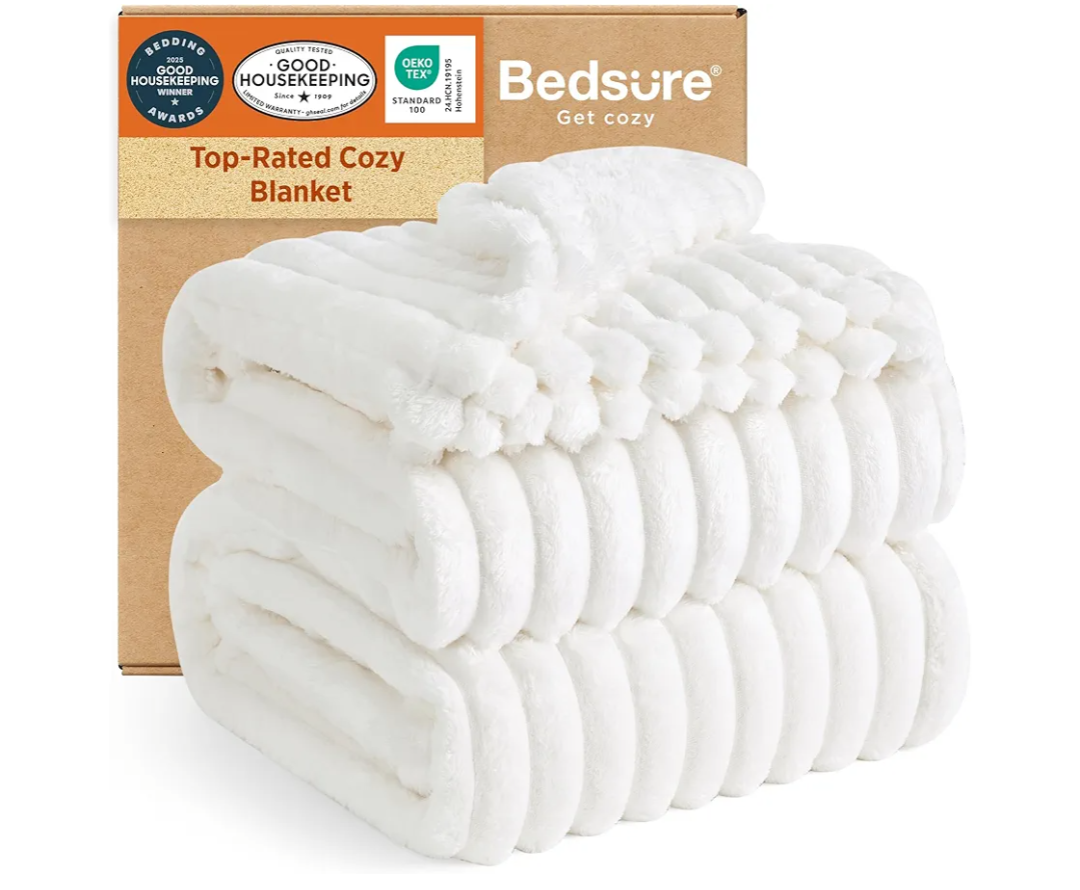 Bedsure GentleSoft Blankets Queen Size for Bed - Cozy Soft Sofa Couch Cover Blankets for Women, Cute Large Bedding Fleece Throws for Girls, Off White, 90x90 Inches