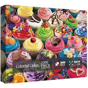 Colorful Cupcake Puzzle for Adults 1000 Pieces, Birthday Cake Jigsaw Puzzle, Candy Food Cookie Fruit Collage Puzzle
