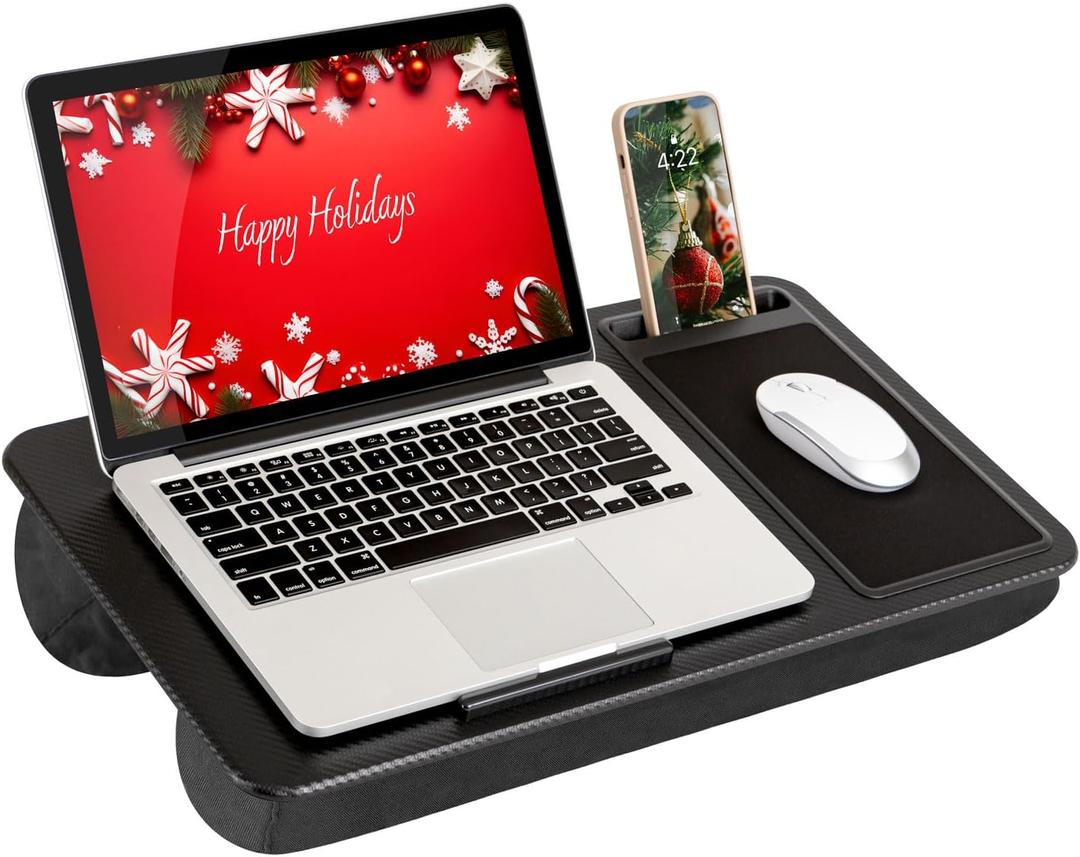 LAPGEAR Home Office Lap Desk with Device Ledge, Mouse Pad, and Phone Holder - Black Carbon - Fits up to 15.6 Inch Laptops - Style No. 91588