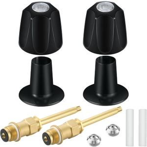 Coolfell Bathtub Shower Trim kit, 2 Piece Metal Matte Black Shower Knob Replacement Kit, Compatible with Price Pfister Valve, Shower 2 Faucet Handle Repair Kit with Shower Stems, Seats Parts, Flanges