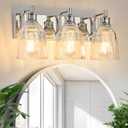 3 Light Bathroom Light Fixtures Modern Chrome Vanity Lights for Bathroom Lighting Fixtures Over Mirror with Thickened Glass Shade for Cabinet Mirror Bedroom Hallway, 18.9 inches