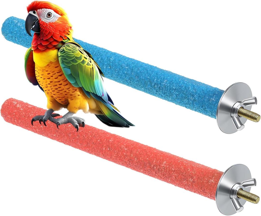 Bird Perches Stand for Cage, 2 Pcs Parrot Bird Cage Perch Toy Paw Grinding Stick Cages Wooden Grinding Claw Sticks Sanded Surface Cages Toy for Parakeets Finches Parakeet Toys Birdcage Accessories (Blue, Orange)